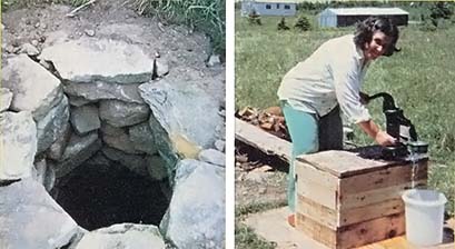 LEFT: They cleaned and restored the old well, and.... RIGHT: fitted it with a hand pump assembly.